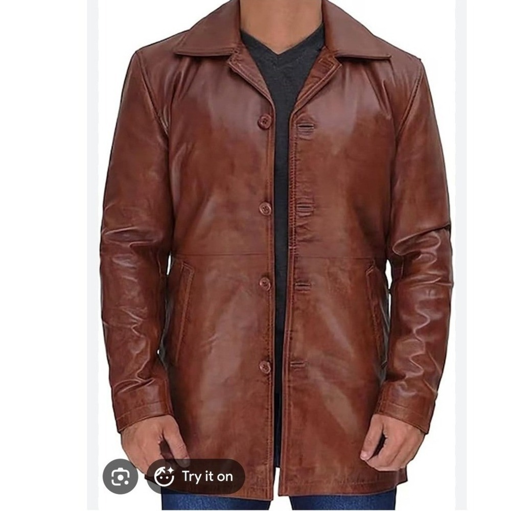 New with tags leather jacket long size 3xl brown